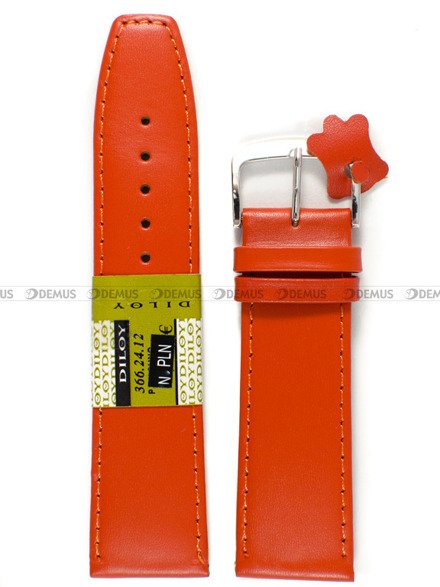 Skórzany pasek do zegarka Diloy 366.24.12, 24 mm, Pomarańczowy