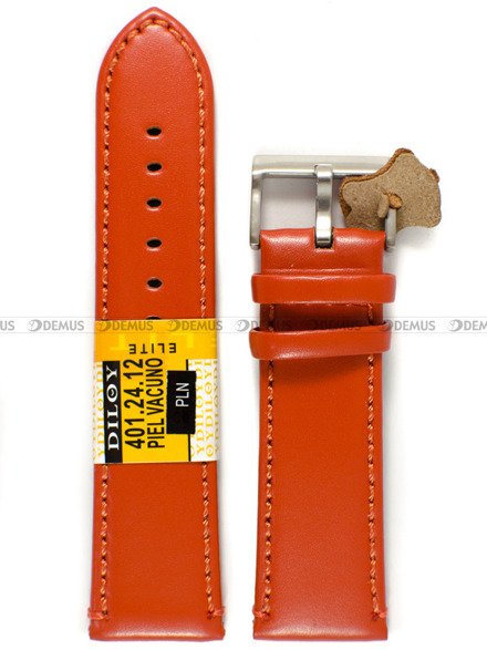 Skórzany pasek do zegarka Diloy 401.24.12, 24 mm, Pomarańczowy, Brązowy
