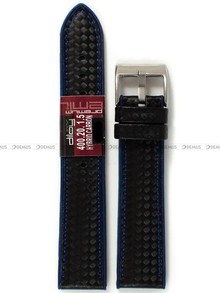 Pasek do zegarka z poliuretanu pokrytego karbonem Diloy 400.20.1.5, 20 mm, Czarny, Niebieski