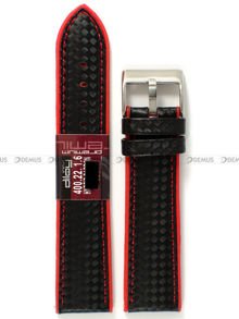 Pasek do zegarka z poliuretanu pokrytego karbonem Diloy 400.22.1.6, 22 mm, Czarny, Czerwony