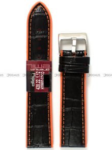 Pasek do zegarka z poliuretanu pokrytego skórą Diloy 420.22.1.12, 22 mm, Czarny, Pomarańczowy