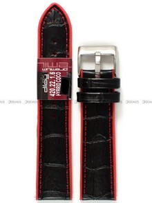 Pasek do zegarka z poliuretanu pokrytego skórą Diloy 420.22.1.6, 22 mm, Czarny, Czerwony
