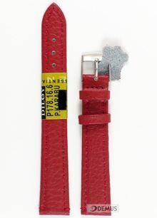 Skórzany pasek do zegarka Diloy P178.16.6, 16 mm, Czerwony