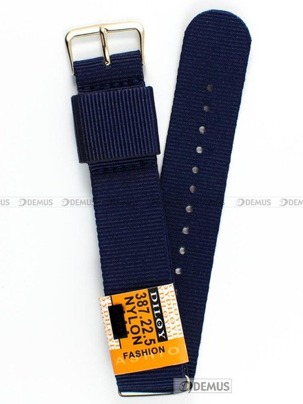 Nylonowy pasek do zegarka Diloy 387.22.5, 22 mm, Granatowy