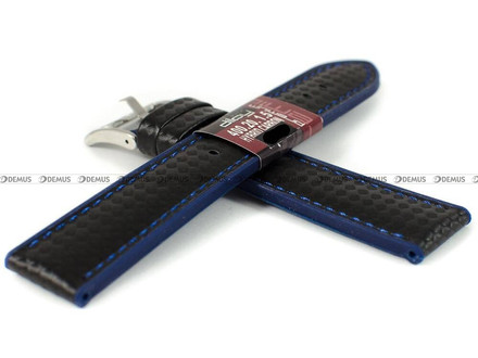 Pasek do zegarka z poliuretanu pokrytego karbonem Diloy 400.20.1.5, 20 mm, Czarny, Niebieski