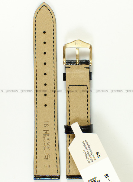 Pasek do zegarka ze skóry krokodyla Hirsch 18920850-1-18, 18 mm, Czarny