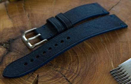 Pasek skórzany ręcznie robiony A. Kucharski Leather - Badalassi Carlo Pueblo Simple - navy/navy 18 mm