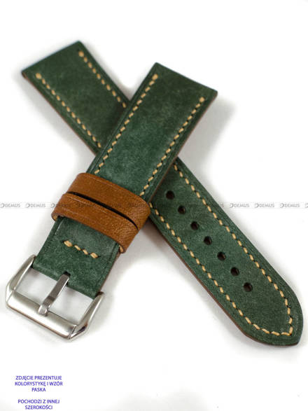 Pasek skórzany ręcznie robiony A. Kucharski Leather - Conceria Il Ponte Maya Double - darkgreen/camel 28 mm