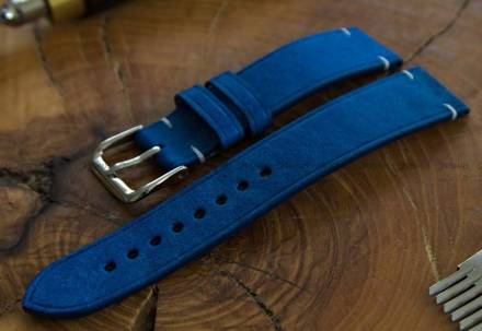 Pasek skórzany ręcznie robiony A. Kucharski Leather - Conceria Il Ponte Maya Simple - blue/white 22 mm