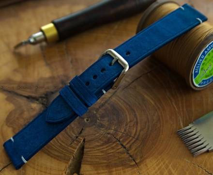 Pasek skórzany ręcznie robiony A. Kucharski Leather - Conceria Il Ponte Maya Simple - blue/white 24 mm