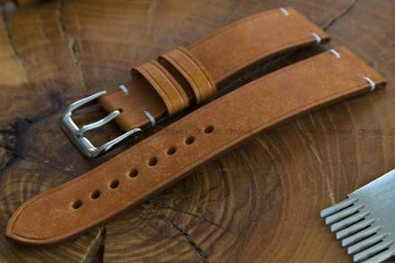 Pasek skórzany ręcznie robiony A. Kucharski Leather - Conceria Il Ponte Maya Simple - cognac/white 22 mm