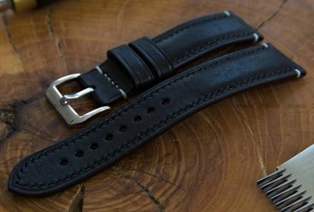 Pasek skórzany ręcznie robiony A. Kucharski Leather - Conceria Il Ponte Maya - black/black 18 mm