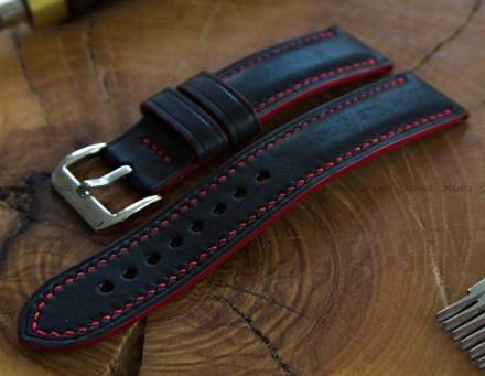 Pasek skórzany ręcznie robiony A. Kucharski Leather - Conceria Il Ponte Maya - black/red 26 mm