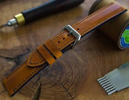 Pasek skórzany ręcznie robiony A. Kucharski Leather - Conceria Il Ponte Wax - pumpkin/navy 30 mm