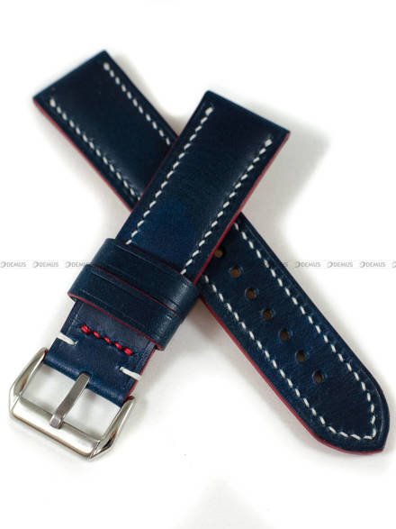 Pasek skórzany ręcznie robiony A. Kucharski Leather - Conceria Walpier Buttero - blue/white 22 mm