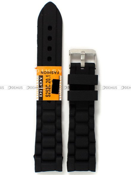 Silikonowy pasek do zegarka Diloy S252C.20.1, 20 mm, Czarny
