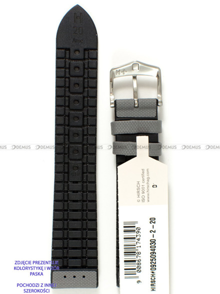 Skórzano-kauczukowy pasek do zegarka Hirsch 0925094030-2-18, 18 mm, Szary