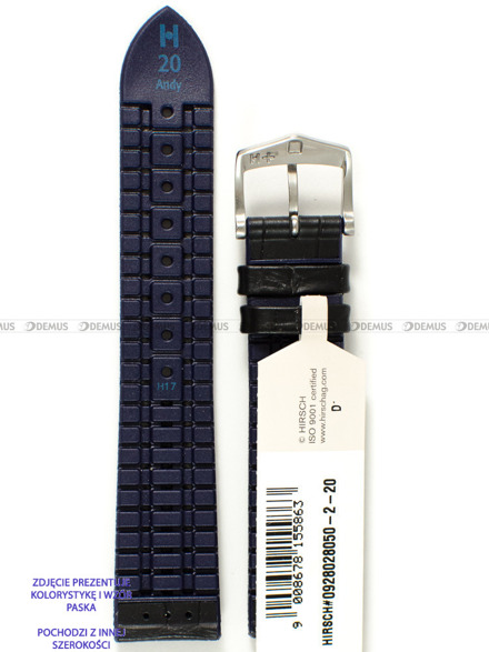 Skórzano-kauczukowy pasek do zegarka Hirsch 0928028050-2-22, 22 mm, Czarny