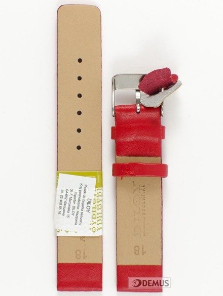 Skórzany pasek do zegarka Diloy 327.18.6, 18 mm, Czerwony