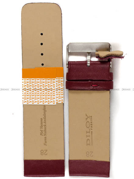 Skórzany pasek do zegarka Diloy 327.28.4, 28 mm, Bordowy
