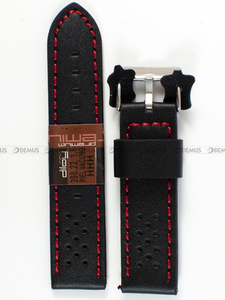 Skórzany pasek do zegarka Diloy 398.22.1.6, 22 mm, Czarny