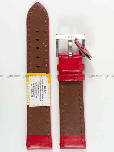 Skórzany pasek do zegarka Diloy 401.20.6, 20 mm, Czerwony