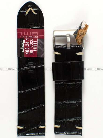 Skórzany pasek do zegarka Diloy 403.24.1, 24 mm, Czarny
