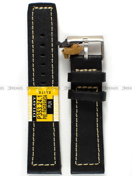 Skórzany pasek do zegarka Diloy P353.24.1, 24 mm, Czarny