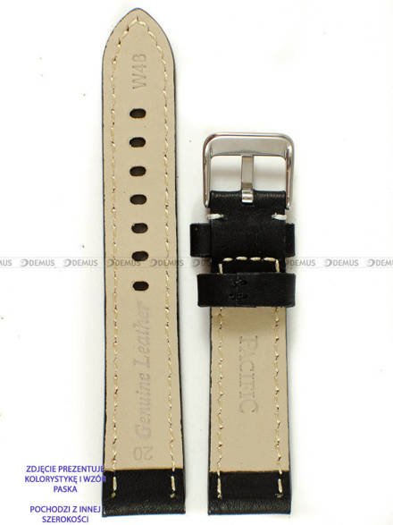 Skórzany pasek do zegarka Pacific W48.22.1.7, 22 mm, Czarny