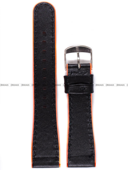 Skórzany pasek do zegarka Timex P2M428, 22 mm, Czarny, Pomarańczowy