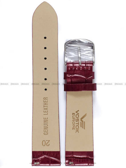 Skórzany pasek do zegarka Vostok Undine-skórzany-purpurowy-croco-stalow, 20 mm, Purpurowy