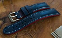 Pasek skórzany ręcznie robiony A. Kucharski Leather - Conceria Walpier Buttero - blue/white 28 mm
