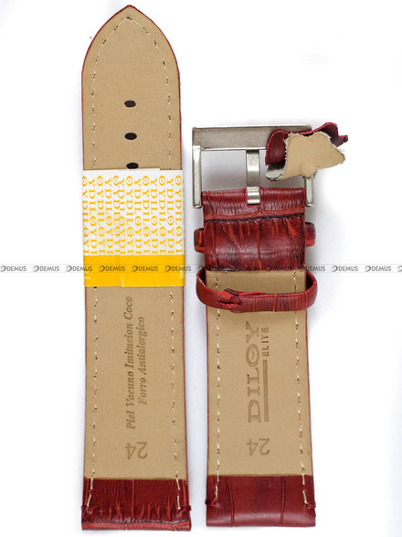 Skórzany pasek do zegarka Diloy 361.24.4, 24 mm, Bordowy