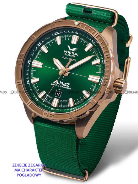 Nylonowy pasek do zegarka Vostok VE-Almaz-22-Nylon-Green, 22 mm, Zielony