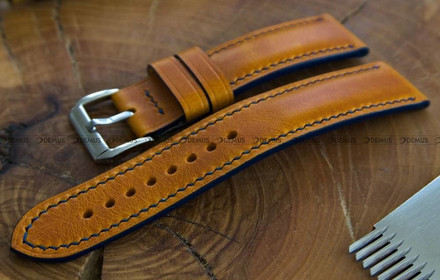 Pasek skórzany ręcznie robiony A. Kucharski Leather - Conceria Il Ponte Wax - pumpkin/navy 32 mm