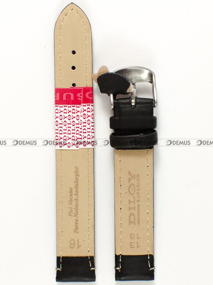 Skórzany pasek do zegarka Diloy 77.16.1, 16 mm, Czarny