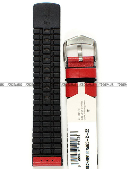 Skórzano-kauczukowy pasek do zegarka Hirsch 0915075020-2-22, 22 mm, Czerwony