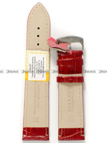 Skórzany pasek do zegarka Diloy 402.22.6, 22 mm, Czerwony