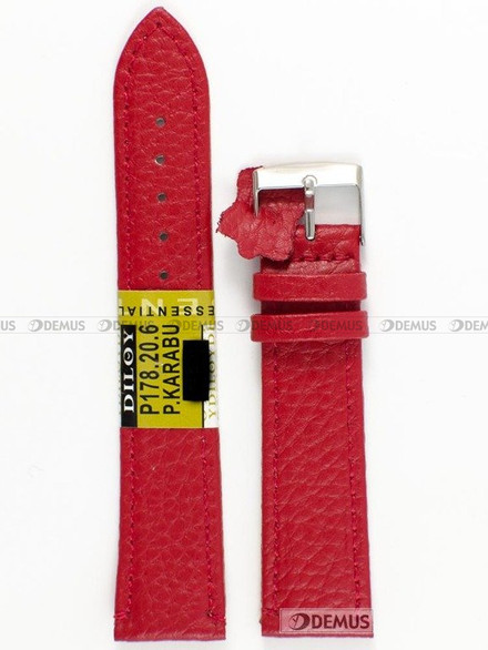 Skórzany pasek do zegarka Diloy P178.20.6, 20 mm, Czerwony