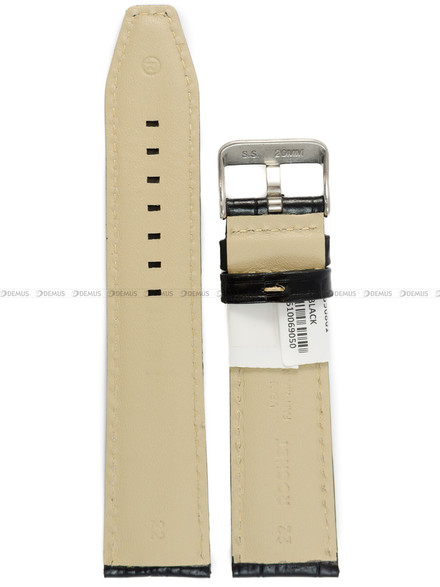 Pasek skórzany do zegarka - Rochet Indiana 5590801 - 22 mm - Czarny beżowe przyszycie