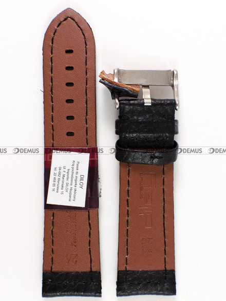 Skórzany pasek do zegarka Diloy 394.24.1, 24 mm, Czarny