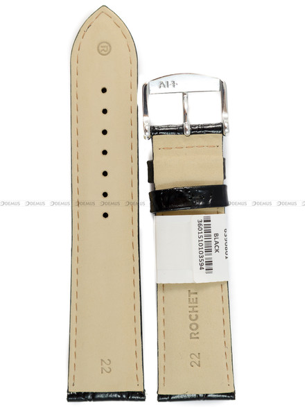 Pasek skórzany do zegarka - Rochet Chelsea 6390801 - 22 mm - Czarny