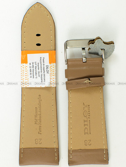 Skórzany pasek do zegarka Diloy 302EA.28.17, 28 mm, Beżowy, Brązowy