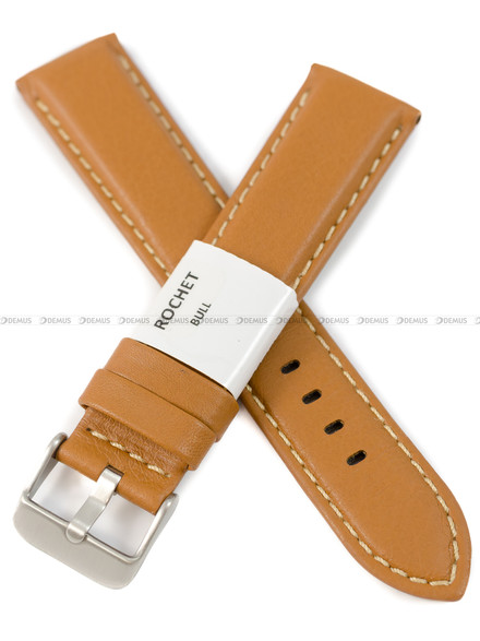 Pasek skórzany do zegarka - Rochet Aviator 5520714 - 20 mm - Brązowy beżowe przyszycie