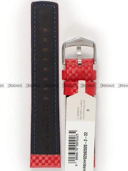 Skórzany pasek do zegarka Hirsch 02592020-2-22, 22 mm, Czerwony