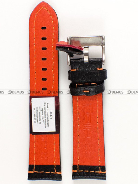 Skórzany pasek do zegarka Diloy 394.22.1.12, 22 mm, Czarny