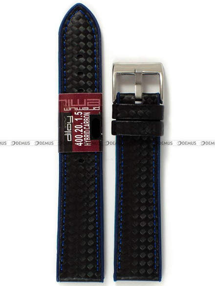 Pasek do zegarka z poliuretanu pokrytego karbonem Diloy 400.20.1.5, 20 mm, Czarny, Niebieski