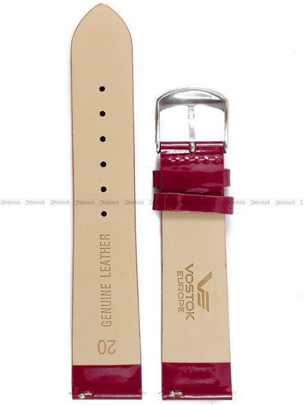 Skórzany pasek do zegarka Vostok Undine-skórzany-purpurowy-gładki-stalow, 20 mm, Purpurowy