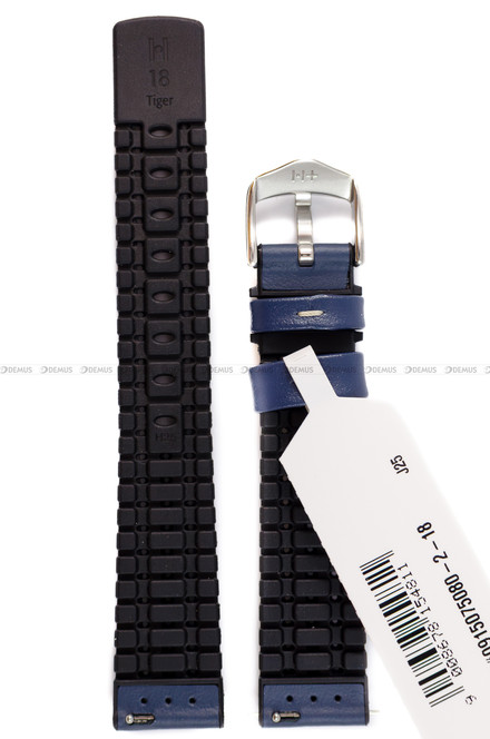 Skórzano-kauczukowy pasek do zegarka Hirsch 0915075080-2-18, 18 mm, Niebieski