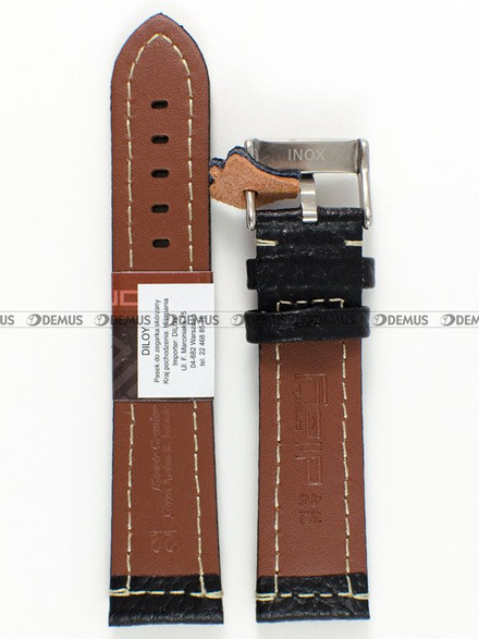 Skórzany pasek do zegarka Diloy 394.22.1.22, 22 mm, Czarny